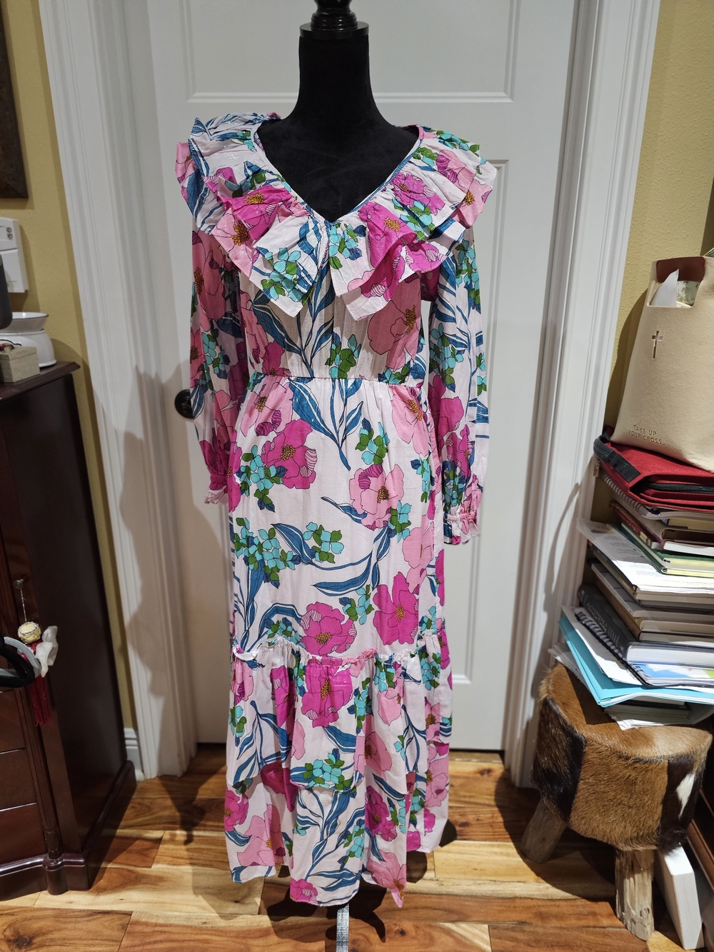 INC International Concepts Pink and Teal Floral Maxi Dress, NWT